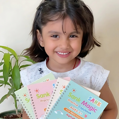 Sank Magic Practice Copy Books (4 Magic Copybooks + 10 Extra Refills + 1 Magic Pen)